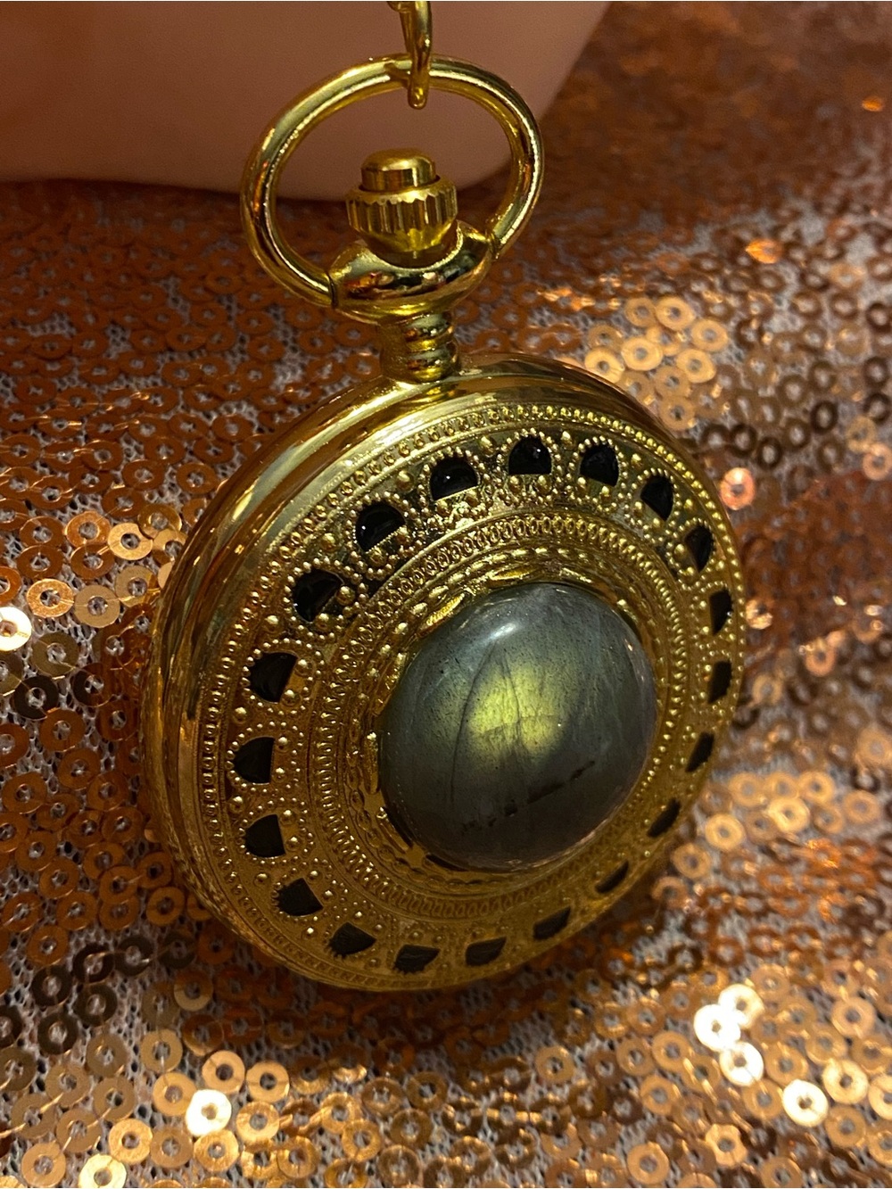 Strada Labradorite Pocket Watch Necklace | Goldtone Japanese Movement-36” Chain